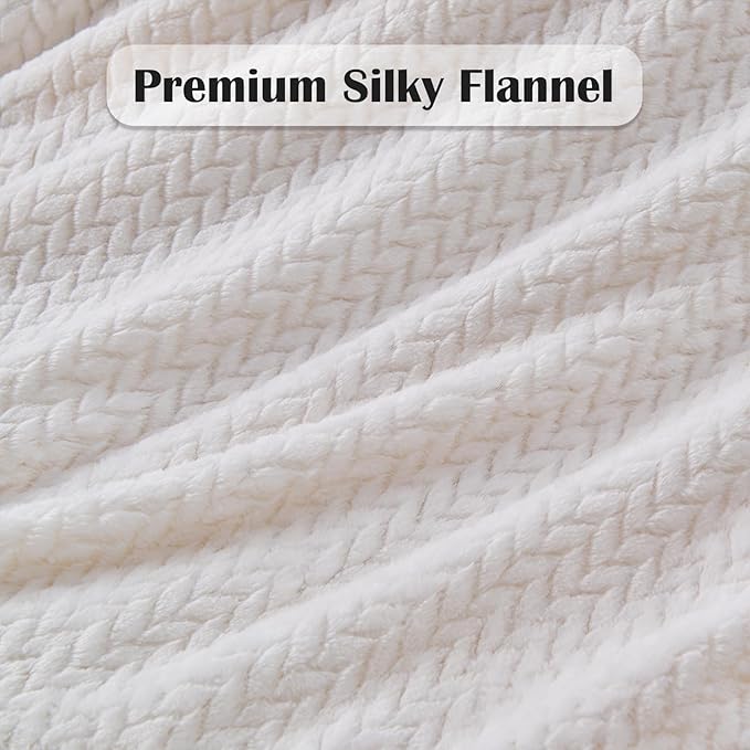 NEWCOSPLAY Super Soft King Blanket Ivory Premium Silky Flannel Fleece Leaves Pattern Lightweight Bed Blanket All Season Use (Ivory, King(90"x110"))
