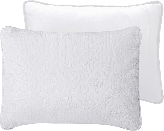 Easy-Going Twin Size Reversible Quilt Set with 1 Quilt and 1 Pillow Sham, Soft Bed Quilt Cover, Water Resistant Lightweight Microfiber Bedspread, Stain Resistant, Olive Leaf-White/White