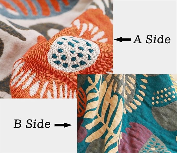 Boho Throw Blanket 60''x80'' for Bed Couch, Floral Muslin Bed Blankets Boho Quilt Travel Mexican 100% Cotton Super Soft Fall Blanket Picnic Blankets