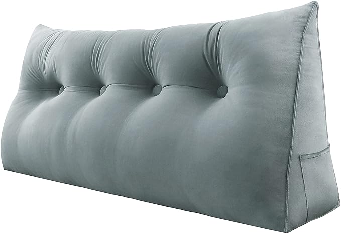 Wedge Headboard Pillow Dorm Room Reading Pillow Back Support for Sitting Up in Bed Bolster Lumbar Cushion Body Positioning Bedrest Velvet 54in Light Gray Full