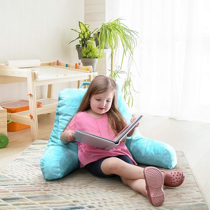 Nestl Reading Pillow for Kids & Teens with Shredded Memory Foam, Backrest Pillows for Reading, Watching, and Gaming, Use on The Couch, Bed, or Floor, Adjustable Support with Washable Cover Light Blue