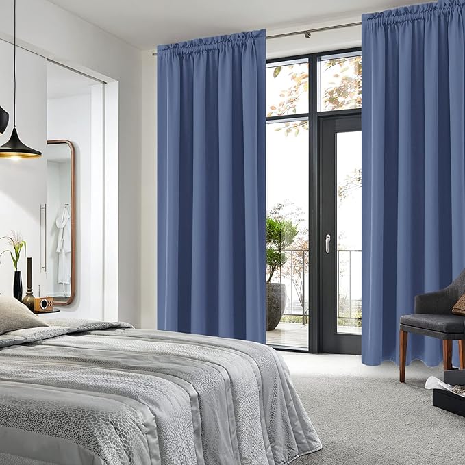 DWCN Blackout Curtains – Thermal Insulated, Energy Saving & Noise Reducing Bedroom and Living Room Curtains, Dusty Blue, W 52x L 95 Inch, Set of 2 Rod Pocket Curtain Panels