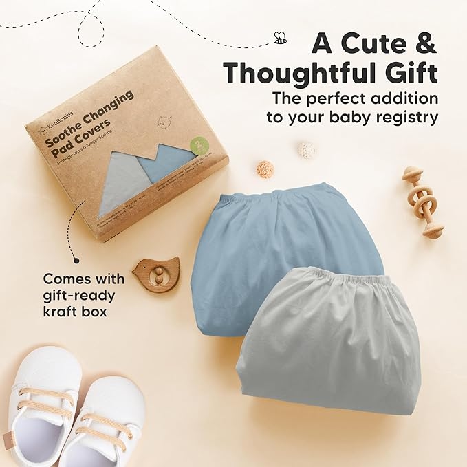 2-Pack Organic Changing Pad Covers for Girl, Boy, Neutral - 100% Cotton Changing Table Pad Cover, Soft Baby Nursery Diaper Changing Pad Sheets, Contour Changing Pads Liners, Change Pad Cover (Steel)