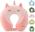 Niuniu Daddy Unicorn Kids Travel Pillows for 3-8 Y/O, Travel Essentials for Road Trip Long Flight, Soft Memory Foam Neck Pillows for Airplane, Car Seat, Traveling, Sleeping for Boys Girls Toddler