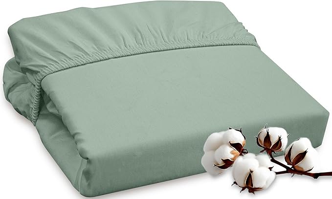 ROYALE LINENS 300 Thread Count 100% Long Staple Combed Cotton Fitted Sheet King - Super Soft Deep Pocket Bottom Sheet - Fitted Sheets Only - Elastic Sheets (King, Sage Green)