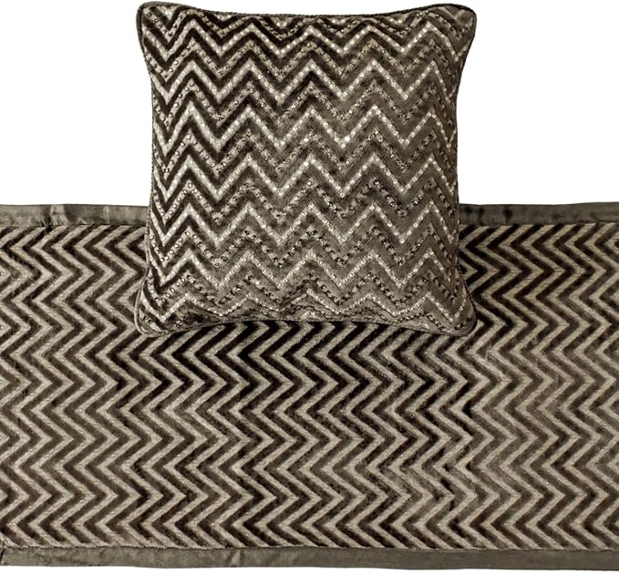 The HomeCentric King Queen Twin Grey Decorative Twin 53"x18" Bed Runner Without Pillow Cover, Crystals Bed Scarf on Velvet Fabric - Grey Crystal Chevy