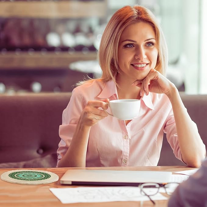 4 Pieces Rug Table Coasters Table Drink Holders Oriental Design Fabric Carpet Drink Mats Oriental Design Fabric Elegant Carpets Kitchen and Bar Mats for Home Office(Round,Fresh Pattern)