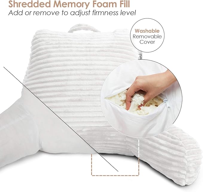 Hearth & Harbor Reading Pillow for Bed Adult – Back Pillow for Sitting in Bed, Standard Bed Pillows for Sitting Up in Bed, Foam Bed Chair Pillow, White Bed Rest Pillow