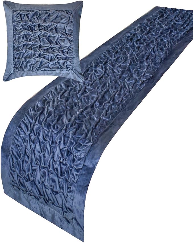 The HomeCentric Blue Bed Runner for King/Queen/Twin Velvet Decorative Bed Scarf 53"x18" Bed Runner Without Pillow Cover, Solid Bed Scarf Bedroom Décor Accent - Sapphire Knots