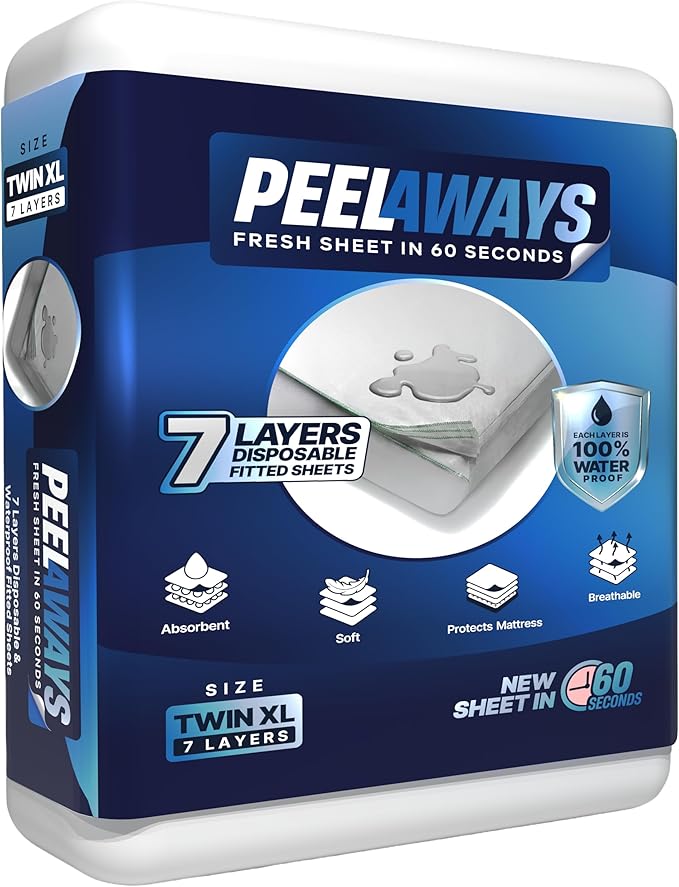 Peelaways Waterproof Disposable Bed Sheets – As Seen On Shark Tank | 7-Layer Absorbent Wellness Sheets for Elderly, Homecare, Hospital Use and Travel