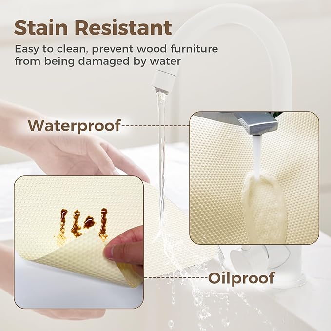 100% EVA Shelf Liner for Kitchen Cabinet, 12" x 120" Drawer Liners Non Adhesive Non Slip Waterproof Plastic Paper, Dresser Pantry Bathroom Refrigerator Protector, Cream