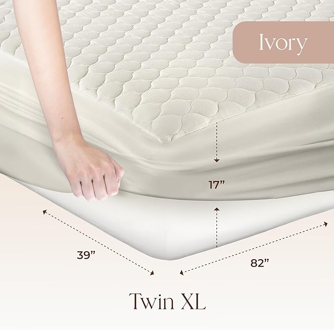 100% Cotton Organic Mattress Pad - Breathable & Cooling Mattress Protector Twin XL Size - Premium 300GSM Quilted and Noiseless Machine Washable Organic Cotton Mattress Protector (Ivory, Twin XL)