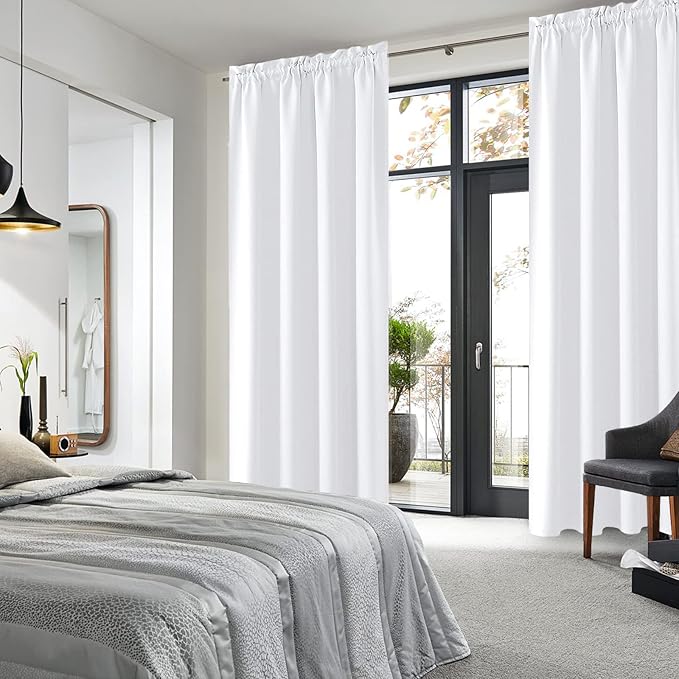 DWCN White Curtains for Living Room Thermal Insulated, 50% Light Blocking Curtains for Bedroom, Dining Room Window, W 52x L 95 Inch, Set of 2 Rod Pocket Curtain Panels