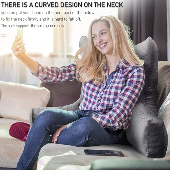 Neustern Reading Pillow for Sitting in Bed Adult, Back Pillow for Bed Shredded Memory Foam Chair Pillow with Arms and Pockets, Backrest and Support with Washable Cover for Watching TV/Gaming/Relaxing