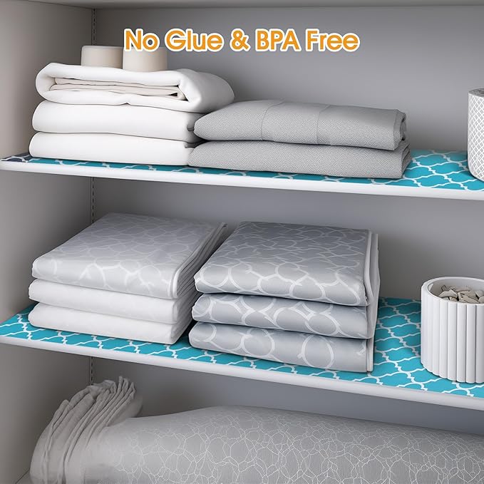 Shelf and Drawer Liner for Kitchen Cabinets Non-Adhesive, Strong Grip Non-Slip Thickened Cabinet Liners for Shelves, Waterproof Mats for Dresser Cupboard, Green/White, 17 in x 10 Feet