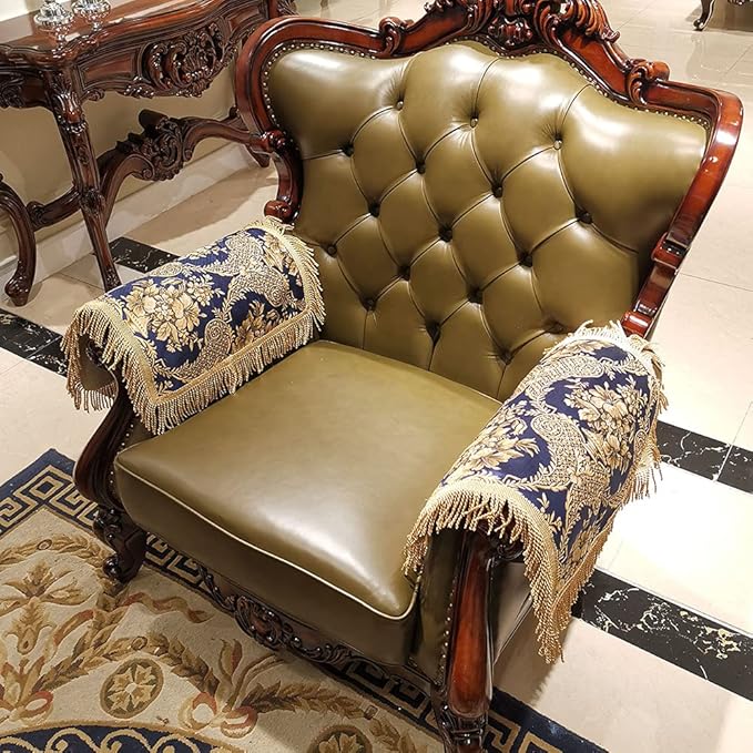 LUFEIJIASHI Luxury Couch Arm Covers, Washable Armrest Protectors for Leather Sofa, Anti Slip Recliner Chair Covers Set of 2 (FRSG-Blue)