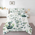 Erosebridal Cute Snake Bedding Queen Size for Kids Child Green Eucalyptus Comforter Set Queen, Wild Animal Duvet Insert Botanical Plant Leaves Quilt Set, Cartoon Wildlife Bedding Comforters & Sets