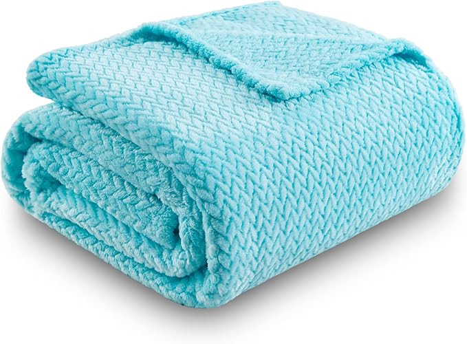 NEWCOSPLAY Super Soft Twin Blanket Turquoise Premium Silky Flannel Fleece Leaves Pattern Lightweight Bed Blanket All Season Use (Turquoise, Twin(60"x80"))