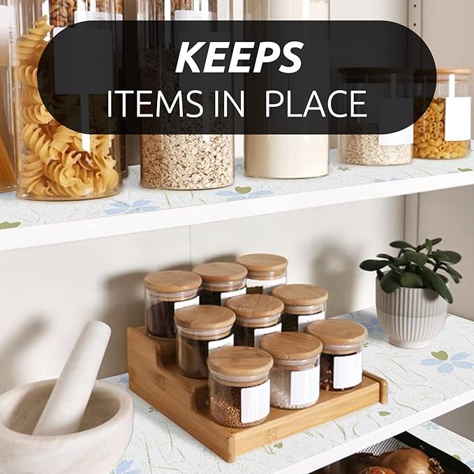 RAY STAR 12X120 Inch Shelf Liner for Kitchen Cabinets, Non-Adhesive Cabinet Liner Washable, PVC Drawer Liner for Dresser Non-Slip Bathroom (Floral)(7 Roll)