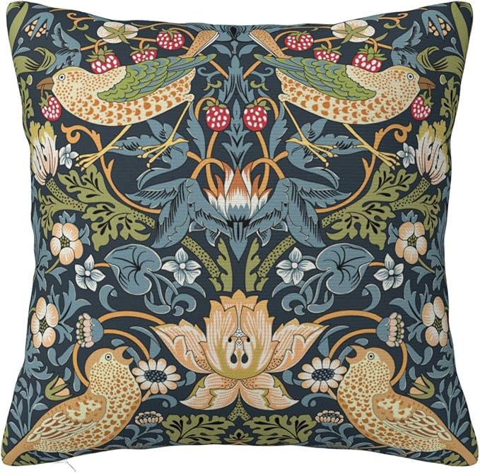 William Morris Vintage Floral Bird Strawberry Thief 16x16 inches Pillow Cover, Outdoor Farmhouse Pillow Cover Home Decor for Couch Sofa