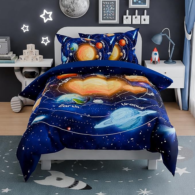 SANDJEST Solar System Comforter Set Twin, Ultra Soft Microfiber Bedding Sets with 3-Pieces, Comforters Bed Sets for Kids Children Boy Bedroom Decor