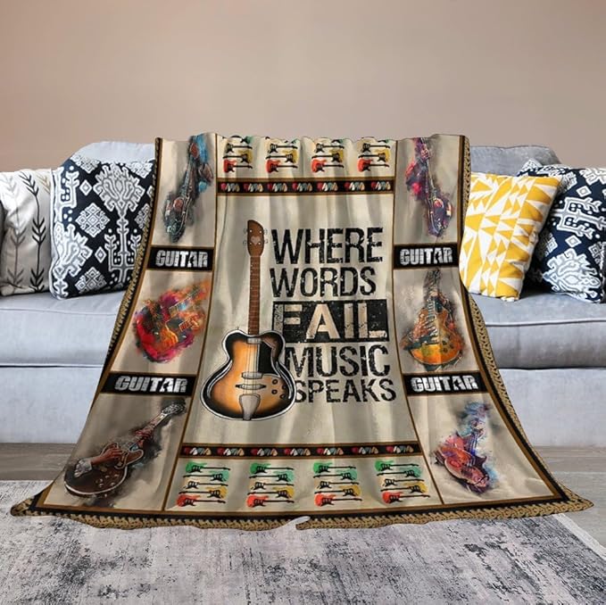 Guitar Blanket Guitar Gifts for Boys Men Music Throw Blanket for Kids Adults Soft Warm Cozy Fleece Blanket for Couch Sofa Bed 40"x50"