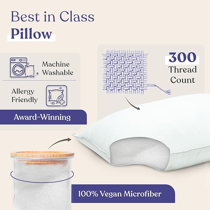 FluffCo Zen Fluff™ Down King Pillow with 600 Fill Power White Duck Down Stomach Sleeper Pillows - Luxury Hotel Quality 300 Thread Count - 100% Cotton Feather Pillows (King Size 1 Pack)