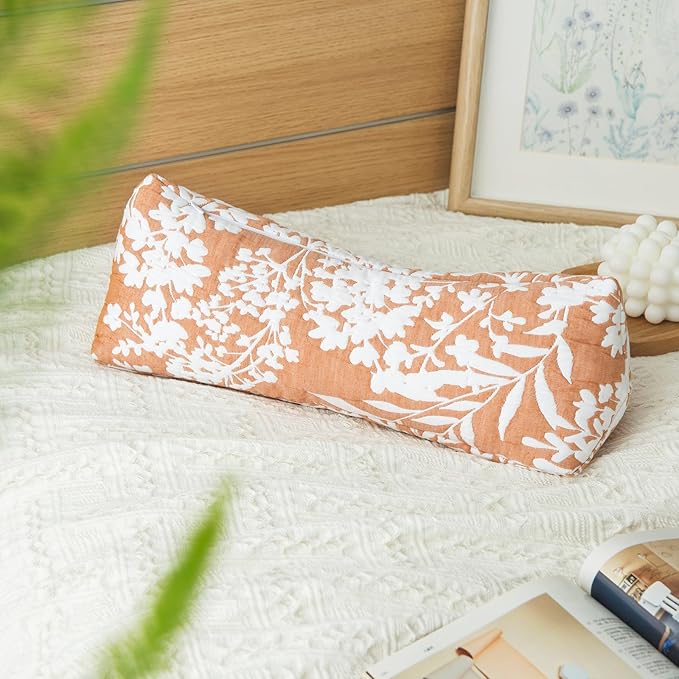 Buckwheat Neck Support Pillow Cervical Neck Cylinder Bolster Pillow,Buckwheat Hulls Adjustable Roll Pillow,Neck Pain Relief for Back and Side Sleepers Round Pillows for Lunch Break Orange, 6*15 inch