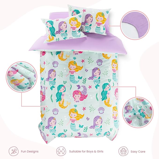 SANDJEST Mermaid Bedding Full for Girls, Ultra Soft Microfiber Comforter Set Full Size with 4-Pieces, Comforters Bed Sets for Kid Children Teen Tween Bedroom Decor