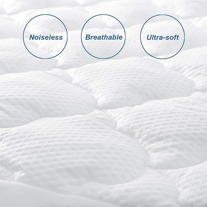 King Size Air Mattress Cover, Thick Quilted Mattress Topper King, Super Soft Breathable and Noiseless Down Alternative Fiber Pillow Top Mattress Pad with Deep Pocket Fits Up to 23 Inch Mattress