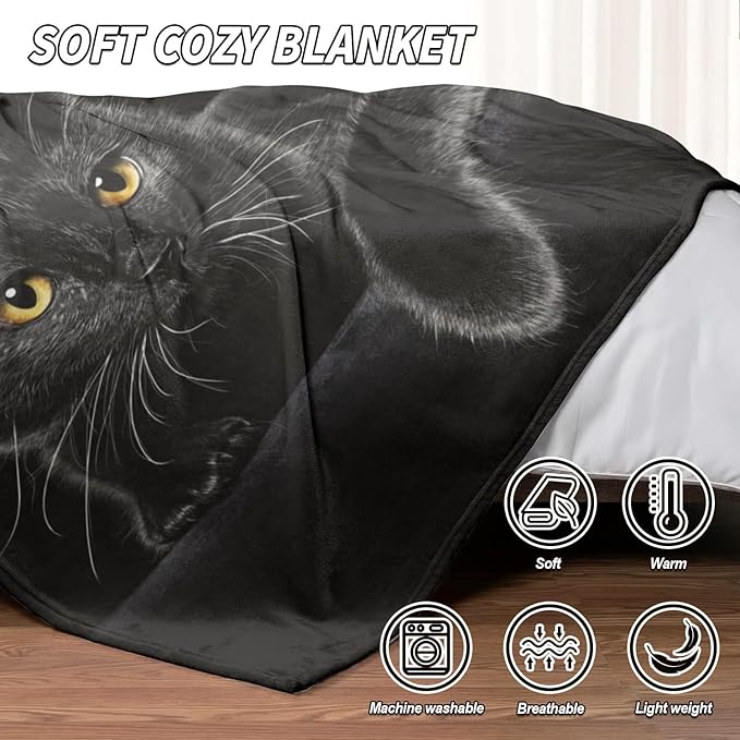 HommomH Black Cat Blanket for Women Girls, Cat Lover Gifts, Soft Fleece Throw Blankets for Sofa Couch Bed, Cozy Home Decor for Bedroom Living Room, 40" x 50"