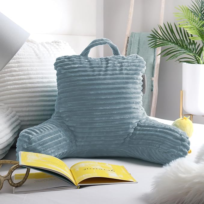 Nestl Reading Pillow for Kids & Teens with Shredded Memory Foam, Luxe Cut Plush Backrest Pillows for Reading and Gaming, For use on Couch, Bed, Floor, Adjustable Support with Washable Cover Stone Blue