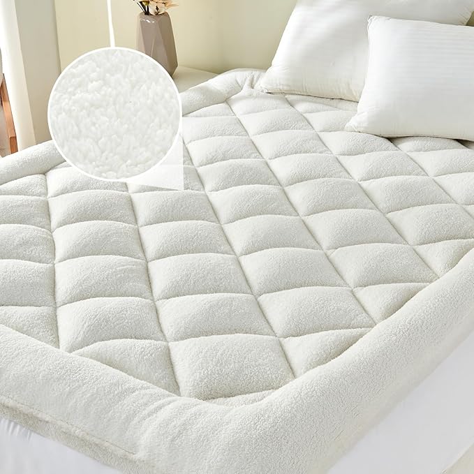 Mattress Topper Full for Back Pain Thick Mattress Pad Cover Sherpa Plush Pillow Top Down Alternative Fill Mattress Cover with 8-22 Inch Deep Pocket
