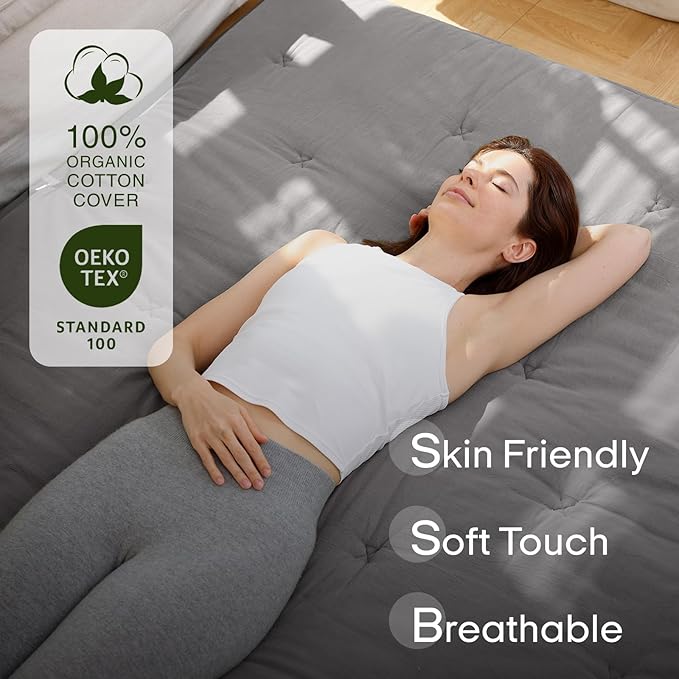 ZonLi Japanese Floor Futon Mattress Full Size 75"x 54", 100% Cotton Cover 4'' Thicken Tatami Mattress, Foldable Sleeping Pad, Portable Dormitory Tatami Mat, Roll Up Floor Lounger Bed for Adult (Grey)