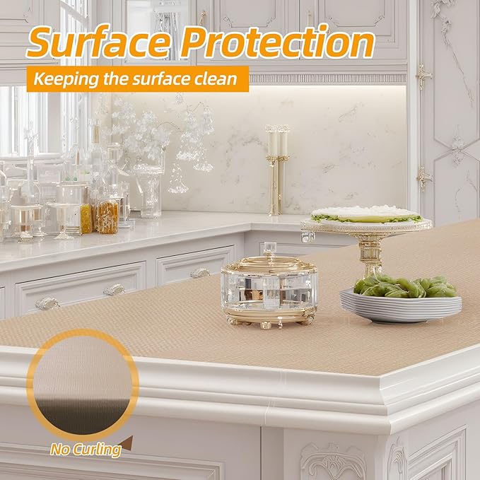 Shelf and Drawer Liner for Kitchen Cabinets Non-Adhesive, Strong Grip Non-Slip Thickened Cabinet Liners for Shelves, Waterproof Mats for Dresser Cupboard, Khaki, 12 in x 30 Feet