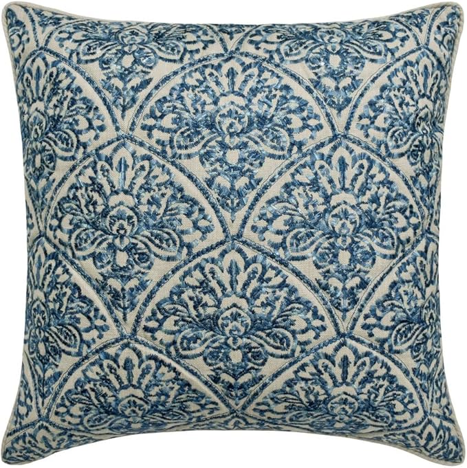 The HomeCentric King/Queen/Twin Blue Designer Queen 74"x18" Bed Runner with Pillow Cover, Embroidery, Quilted Bed Scarf on Cotton Fabric - Farzeen Blue