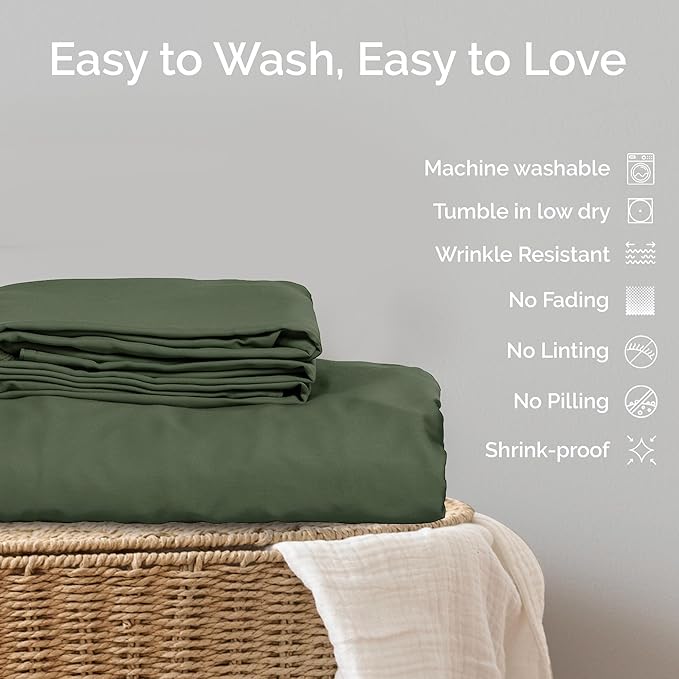 Duvet Cover Set - 100% Viscose Derived from Bamboo Duvet Cover Queen Size, 3 PC Luxury Cooling Duvet Cover for Hot Sleepers, Silky Buttery Soft Comforter Cover & 2 PC Queen Pillowcases, Moss