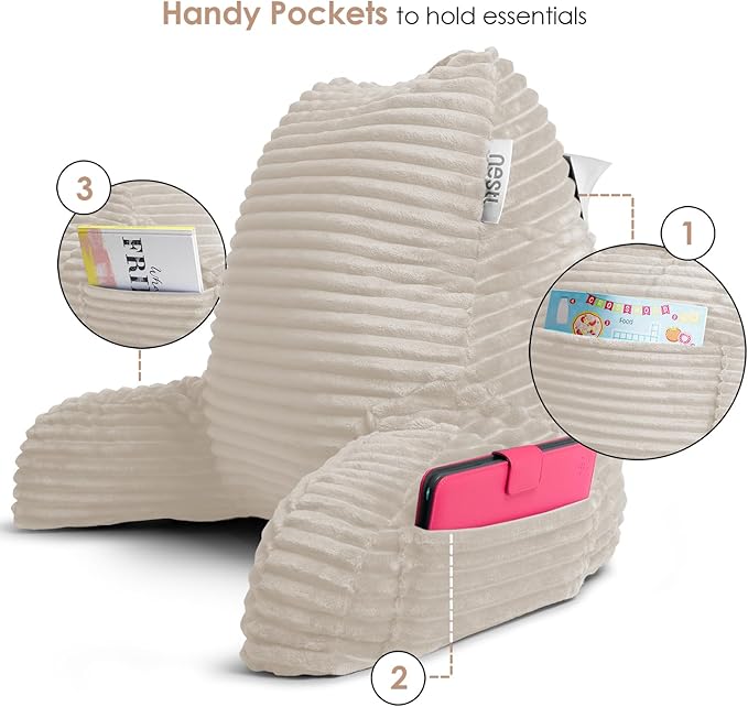 Hearth & Harbor Reading Pillow for Bed Adult – Back Pillow for Sitting in Bed, Standard Bed Pillows for Sitting Up in Bed, Foam Bed Chair Pillow, Linen Bed Rest Pillow