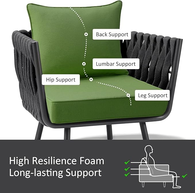 Outdoor Patio Chair Cushions Set, 24" x 24", Set of 2, Water-Repellent, Fade Resistant, Deep Seat Bottom and Back Cushion for Backyard, Couch, Sofa and Patio Furniture, Lawn Green