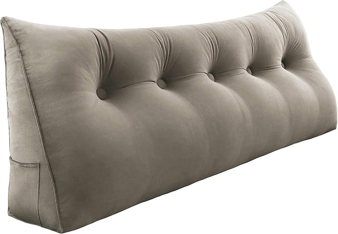 Wedge Headboard Pillow Dorm Room Reading Pillow Back Support for Sitting Up in Bed Bolster Lumbar Cushion Body Positioning Bedrest Velvet 59in Light Tan Queen