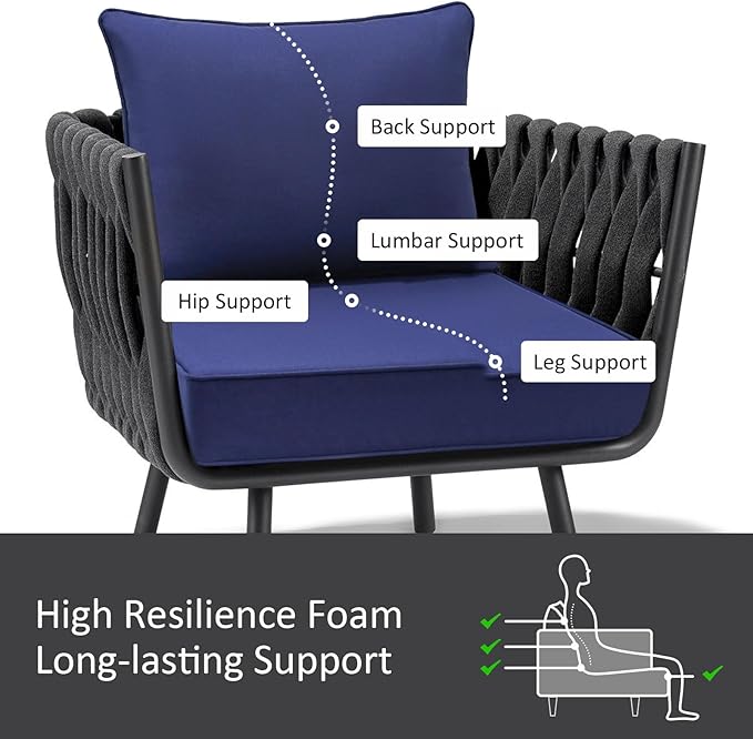 Outdoor Patio Chair Cushions Set, 22" x 22", Set of 2, Water-Repellent, Fade Resistant, Deep Seat Bottom and Back Cushion for Backyard, Couch, Sofa and Patio Furniture, Navy