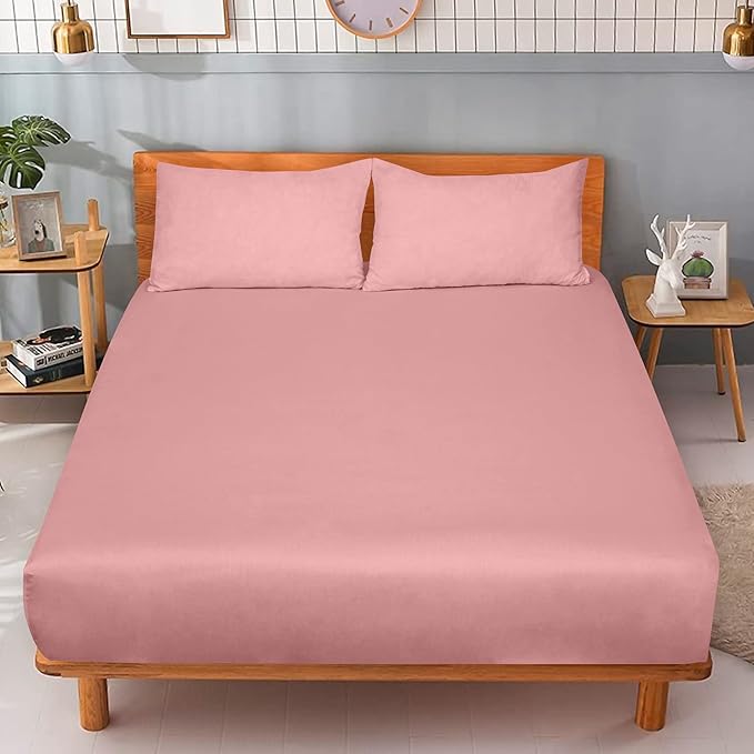 ROYALE LINENS 300 Thread Count 100% Long Staple Combed Cotton Fitted Sheet Twin XL - Super Soft Deep Pocket Bottom Sheet - Fitted Sheets Only - Elastic Sheets (Twin XL, Pink)