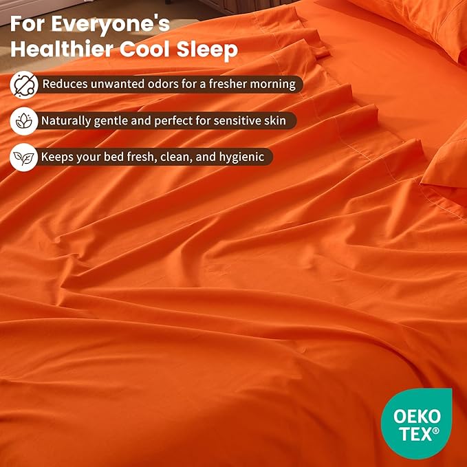 100% Linen Sheet Set Cal King Size Extra Deep Pocket Fits 18-24 Inch Mattress, Breathable & Soft, Smooth 4-Piece Set for Thick Mattresses Hotel Luxury Bedding（Cal King, Orange）