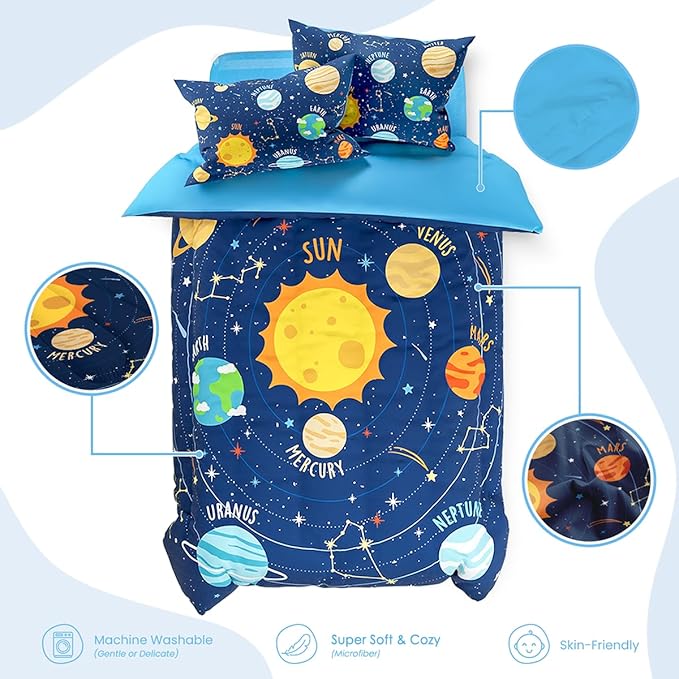 SANDJEST Solar System Duvet Cover Sets Twin Size for Kids Boys, Include 1 Polyester Comforter Cover 68x86 Inches and 1 Pillowcase 20x26 Inches, Comforter Not Included, Gift for Christmas Birthday