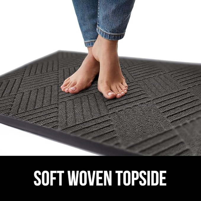 GORILLA GRIP 100% Waterproof All-Season WeatherMax Doormat US Designed Natural Rubber, Stain Fade Resistant, Low Profile Indoor Outdoor Door Mats, Easy Clean, 17x29 Gray Diamond