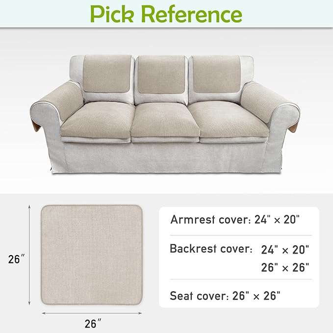 Couch Arm Covers, Sofa Arm Covers, Waterproof Armrest Cover for Sofa, Armchair, Loveseat, Non-Slip Recliner Arm Cover, Sofas Headrest Cover, Arm Chair Covers Set of 2 (Taupe, 26"×26")