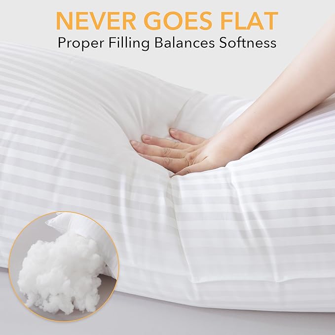 Oubonun Premium Striped Body Pillow, Breathable Cooling Cotton Cover, Soft and Fluffy 3D Down Alternative Microfiber Filled, Long Bed Pillow for Side Sleepers, 20"x54"