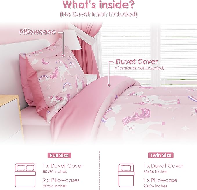 SANDJEST Unicorn Duvet Cover Sets Twin Size for Kids Girls, Include 1 Polyester Comforter Cover 68x86 Inches and 1 Pillowcase 20x26 Inches, Comforter Not Included, Gift for Christmas Birthday