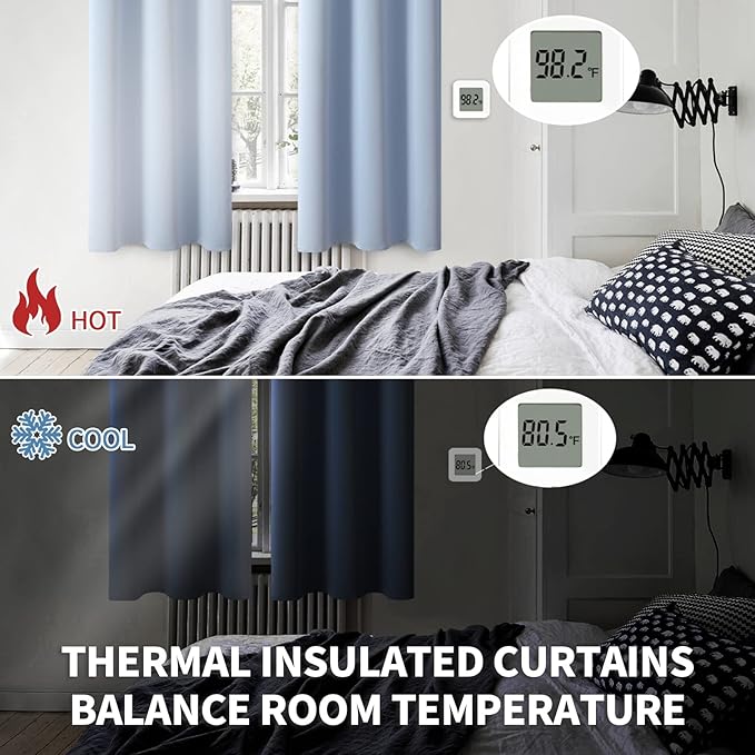 BGment Light Blue Blackout Curtains for Kitchen Cafe Window 34 x 36 Inch Length - Half Window Drape with Rod Pocket Thermal Insulated for Nursery Kids Bedroom Bathroom, 34 x 36 Inch, 2 Panels