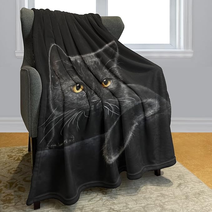 HommomH Black Cat Blanket for Women Girls, Cat Lover Gifts, Soft Fleece Throw Blankets for Sofa Couch Bed, Cozy Home Decor for Bedroom Living Room, 60" x 80"